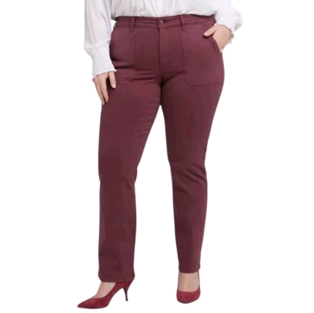 NYDJ Womens Jeans Size 24W Dark Cherry Utility Marilyn Straight Plus Size New